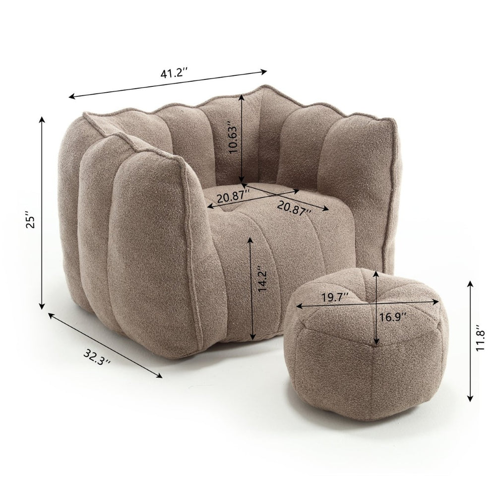 English Elm Soft Bean Bag Chair With Footstool - Plush High-Resilience Foam For Cozy Relaxation In Any Room W1996P181886-GIGA
