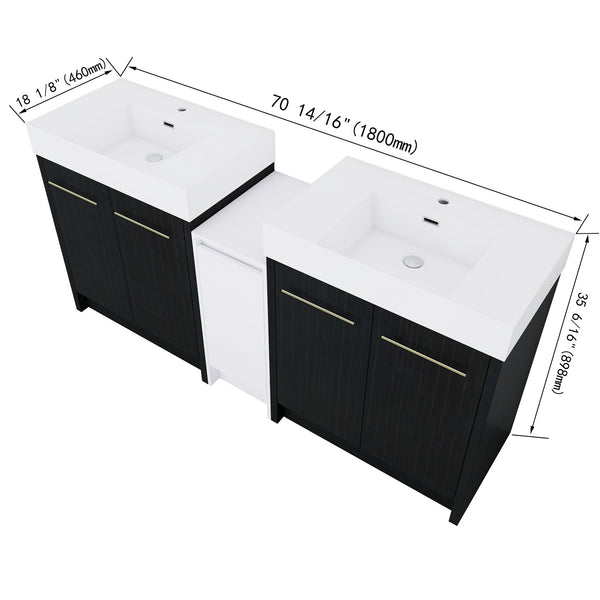 English Elm 72 Inch Freestanding Bathroom Vanity Set With Resin Sink, Storage Cabinets & Soft-Close Doors W999S00300