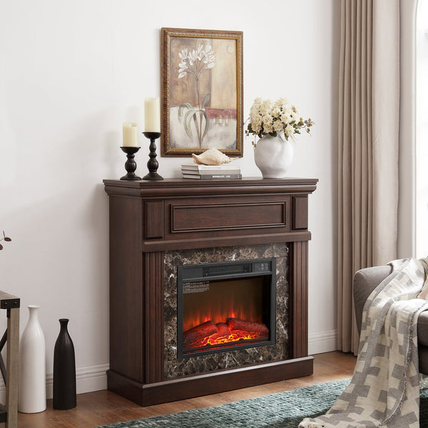 English Elm Electric Fireplace With Elegant Cherry Mantel, Adjustable Flame, Remote Control & Timed Heating Solutions W1758S00030
