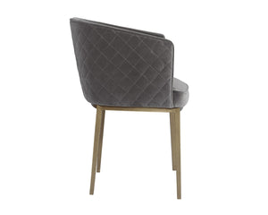 Sunpan CORNELLA Dining Armchair - Soft Blush Grey Fabric, Antique Brass Frame, Modern Elegance for Dining 104308