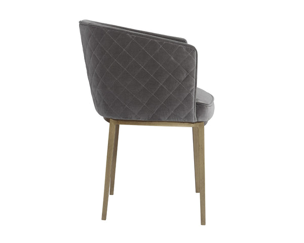 Sunpan CORNELLA Dining Armchair - Soft Blush Grey Fabric, Antique Brass Frame, Modern Elegance for Dining 104308