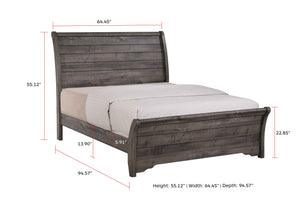English Elm 1Pc Contemporary Queen Sleigh Bed With Curved Headboard, Gray Finish - Modern Minimalist Design B2741S00254