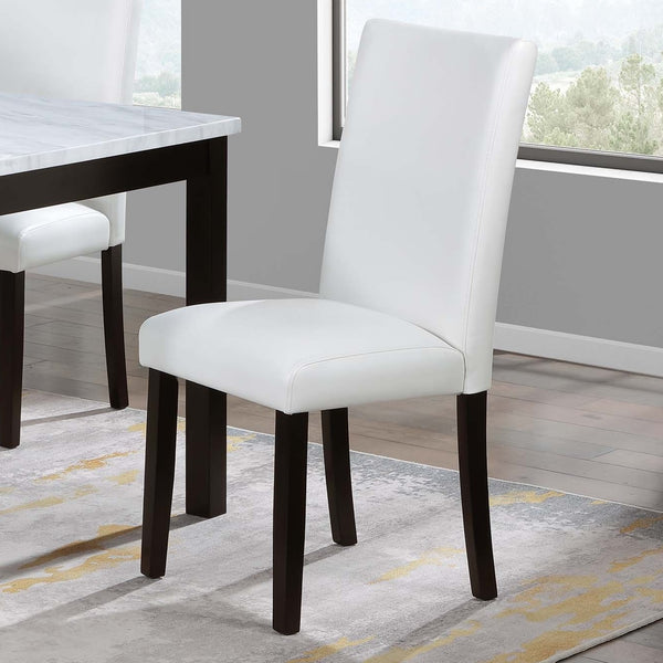 English Elm Modern White and Espresso 5pc Dining Set with Faux Marble Top, Upholstered Faux Leather Chairs, Sleek Finish B011P373217