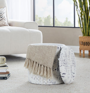 English Elm 18" Cotton Textured Storage Ottoman Chunky High Pile Footrest for Living Room Ivory B202P471516
