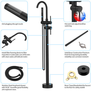 English Elm Floor Mount freestanding bathtub faucet with matte black finish, high-flow single-handle tub filler with handheld shower and 360° swivel spout, durable stainless steel and brass construction Matt Black T3177P277532