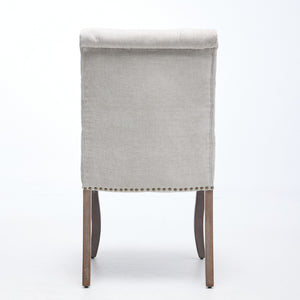 English Elm Upholstered Chenille Tufted Dining Chairs Set of 2 with Curved Wood Legs Club Style Beige W1143P457780