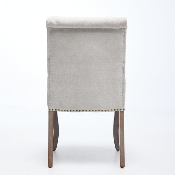 English Elm Upholstered Chenille Tufted Dining Chairs Set of 2 with Curved Wood Legs Club Style Beige W1143P457780
