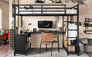 English Elm Metal Twin Xl Loft Bed with L Shaped Desk Wardrobe and Storage for Teens W1580S00370