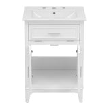 English Elm 24" Bathroom Vanity With Sink, Bathroom Vanity Cabinet With One Flip Drawer and Doors, Solid Wood and Mdf, White