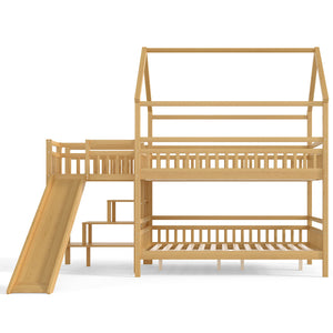 English Elm Full Bunk Bed with Trundle Bookshelf Storage Pine Frame Car Design for Kids Natural W1580S00303