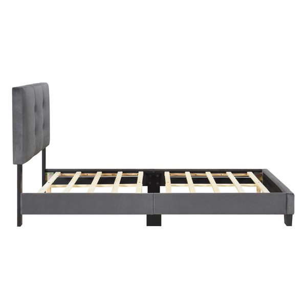 English Elm 1pc Twin Platform Bed Velvet Upholstered Button-Tufted Headboard Adjustable Height Low-Profile Solid Wood Frame 42" x 79.5" Dark Gray 44.5 L x 26 W x 5 H B011P203576