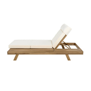 English Elm Lounge Chaise Outdoor Acacia Wood Slatted Frame with Water Resistant Cushion Resort Style Beige,Light Brown N770P442L67B