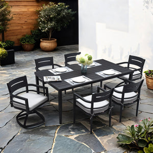 English Elm 7-Piece Outdoor Aluminum Dining Set With Cushioned Chairs & Swivel Rockers For Ultimate Comfort W1886S00002