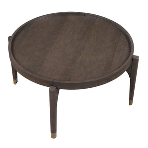English Elm Dark Round End Table with Gold-Tipped Solid Wood Legs, 24" Dia x 24"H Luxury Living Accent Piece Dark Brown 38 L x 37 W x 7 H B011P351974