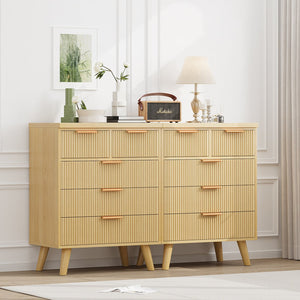 English Elm 5 Drawer Fluted Chest Natural Wood Finish Bohemian Storage for Nursery or Bedroom T3773P415633