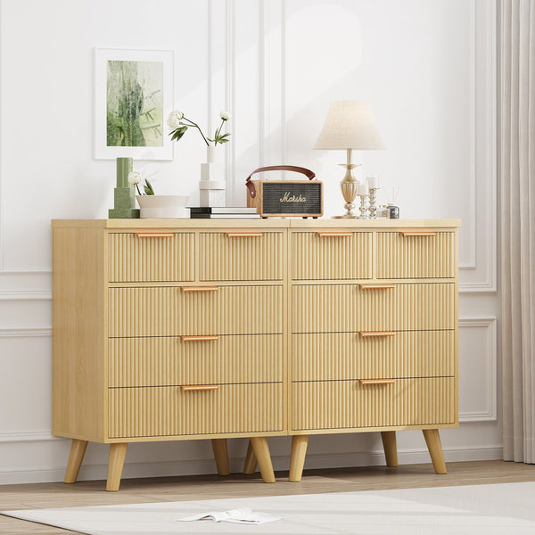 English Elm 5 Drawer Fluted Chest Natural Wood Finish Bohemian Storage for Nursery or Bedroom T3773P415633