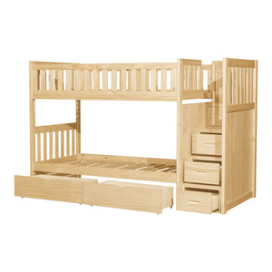 English Elm Twin Over Solid Pine Bunk Bed with Stair Drawers and Safety Guard Rails B011S02432