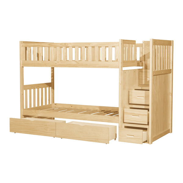 English Elm Twin Over Solid Pine Bunk Bed with Stair Drawers and Safety Guard Rails B011S02432