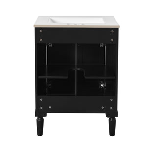 English Elm 24'' Modern Bathroom Vanity with Ceramic Basin, Solid Wood Frame, Soft-Close Doors, Ample Storage Black N710P190503B