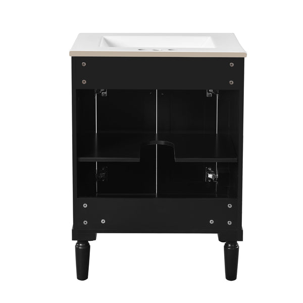 English Elm 24'' Modern Bathroom Vanity with Ceramic Basin, Solid Wood Frame, Soft-Close Doors, Ample Storage Black N710P190503B