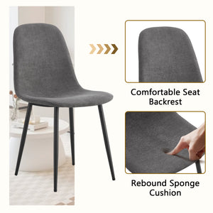 English Elm Table and Chair Set Marble Glass Top with Charcoal Linen Seats for Modern Dining W1151S04665
