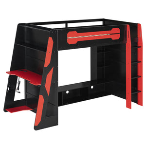 English Elm Twin Gaming Loft Bed with Desk Rgb Lighting and Multi-tier Shelves for Teen Rooms Red LT000160AAR