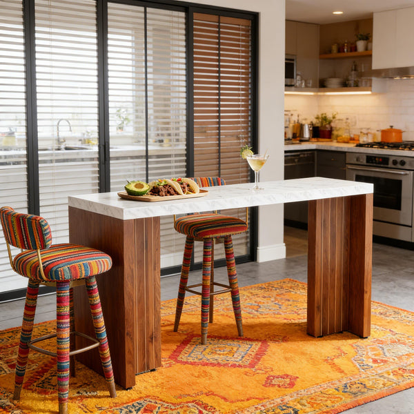 English Elm Coffee Bar Table with Faux Marble Top and Walnut Legs for Modern Home Dining T3971P454244