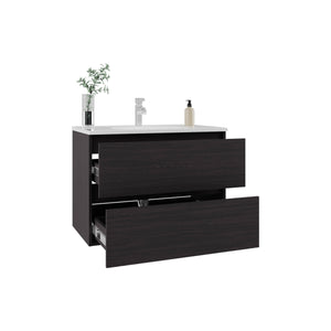 English Elm Bathroom Opalo Cabinet with Two Shelves and Open Storage, Black MDF, Modern Space-Saving Design Durable B200P313690