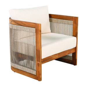 English Elm Christopher Knight Home® - Premium Acacia Wood Outdoor Club Chair – Stylish Curved Design, Woven Rope, Water-Resistant Cushions N767P367654A