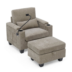 English Elm Single Chenille Manual Recliner with Usb Port Hidden Storage Ottoman and Cup Holders Brown W487P423653