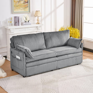 English Elm 73"convertible Corduroy Sleeper Sofa with Usb Port and Side Pocket for Studio Apartments Grey W3373P405036