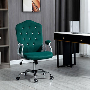 English Elm Vinsetto Elegant Velvet Office Chair With Adjustable Height, Swivel Wheels & Tilt Function, Dark Green W2225P229731-GIGA