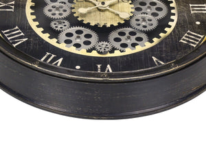 English Elm Clocks, 20-Inch Round Gear Mechanism Wall Clock In Dark Brown - Transitional Style For Modern Spaces B2710P287140