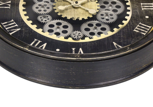 English Elm Clocks, 20-Inch Round Gear Mechanism Wall Clock In Dark Brown - Transitional Style For Modern Spaces B2710P287140