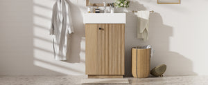 English Elm [video]21.6" Freestanding Bathroom Vanity Ceramic Sink Wavy Door Mdf Cabinet Small Bath Wood N729P285503N