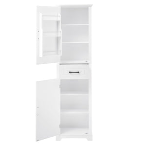 English Elm Tall Bathroom Storage Cabinet with Slim Profile, Adjustable Shelves, Anti-Tip Safety & Painted MDF Finish White N725P246463K