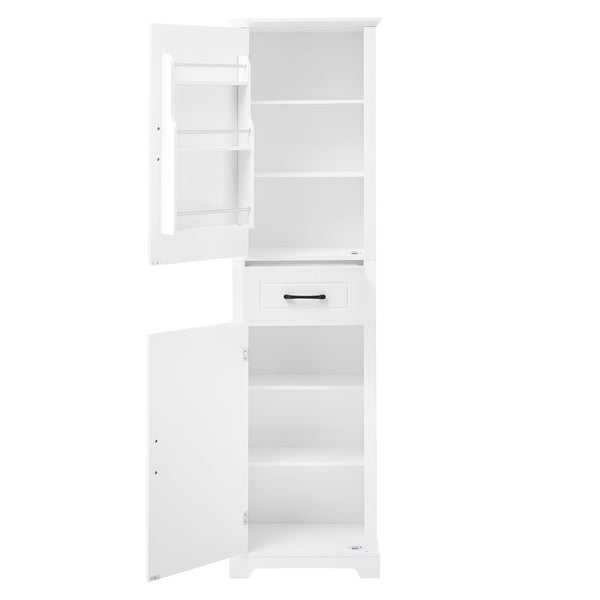 English Elm Tall Bathroom Storage Cabinet with Slim Profile, Adjustable Shelves, Anti-Tip Safety & Painted MDF Finish White N725P246463K
