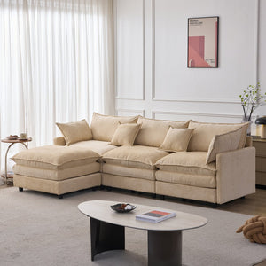 English Elm 105" L-shaped Chenille Sectional with Ottoman Pocket Spring Living Room Sofa Light Coffee W1097S00226