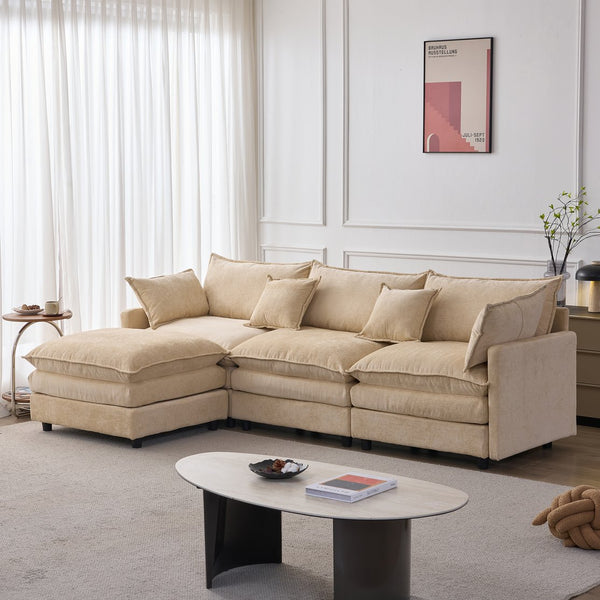 English Elm 105" L-shaped Chenille Sectional with Ottoman Pocket Spring Living Room Sofa Light Coffee W1097S00226