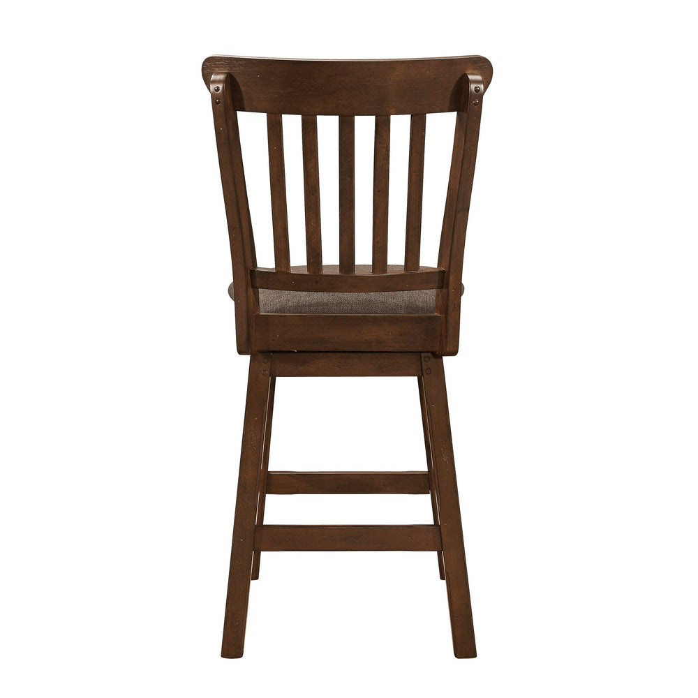 English Elm Dark Dark Brown Finish SwiveL Counter Height Chairs Set of 2 — Industrial Upholstered Seat, Storage Accent, 26" Seat Height B011P294305