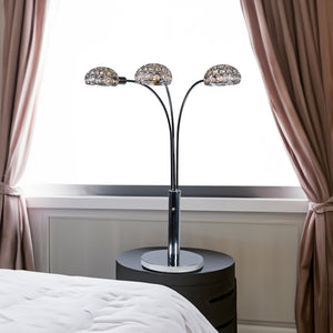 English Elm 1pc Modern Multi-Head Floor Lamp with Crystal-Encrusted Shades, Adjustable Height, Dimmer Control Silver 30 L x 18 W x 3.34 H B2741P290164