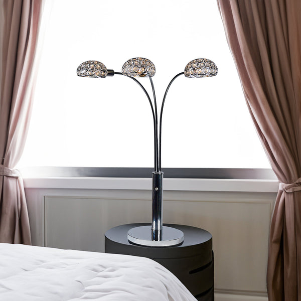 English Elm 1pc Modern Multi-Head Floor Lamp with Crystal-Encrusted Shades, Adjustable Height, Dimmer Control Silver 30 L x 18 W x 3.34 H B2741P290164