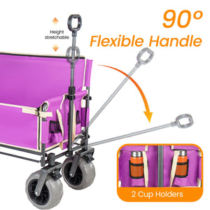 English Elm 3-in-1 Collapsible Wagon with Canopy Bench Tabletop and All-terrain Wheels for Camping Purple W2932P417653