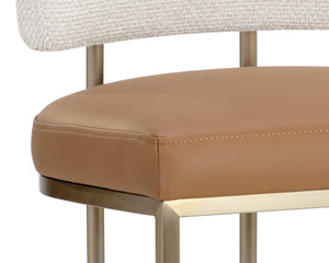 Sunpan Larissa Counter Stool - Elegant Napa Cognac & Rhea Light Barley With Antique Brass Frame Design Brown Fabric ,Faux Leather 111647