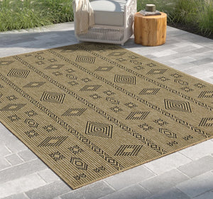 English Elm Earth Jute-Inspired Indoor/Outdoor Area Rug, 2'7"X7'3", Stain Resistant, Durable, Modern Beige & Black B186P198813