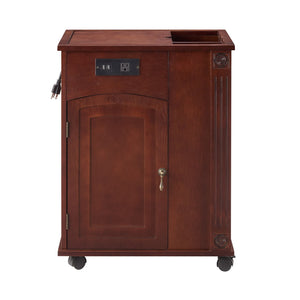 English Elm Powered Narrow End Table with Charging Station, Walnut Bedside Table with Wheels, USB Ports, Storage W1693P227261