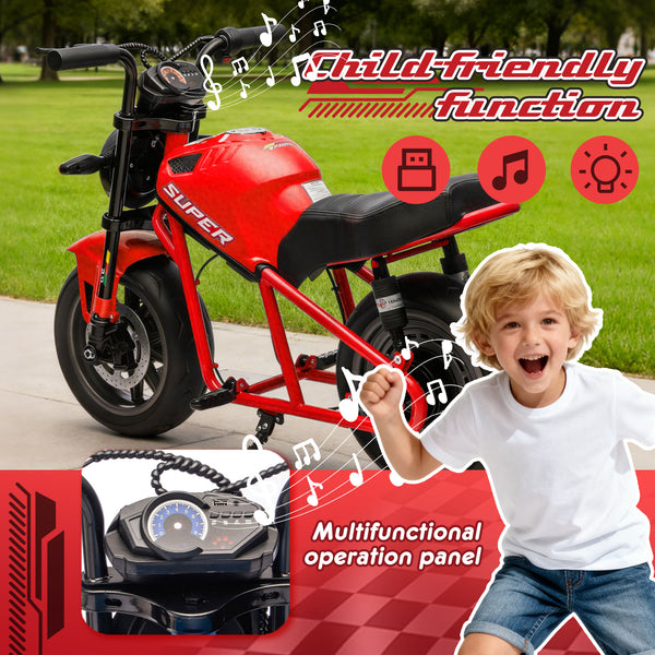 English Elm 24v300w Kids Electric Muscle Motorcycle with Dual Suspension Wide Eva Tires and Twist Throttle Red W1578P382503
