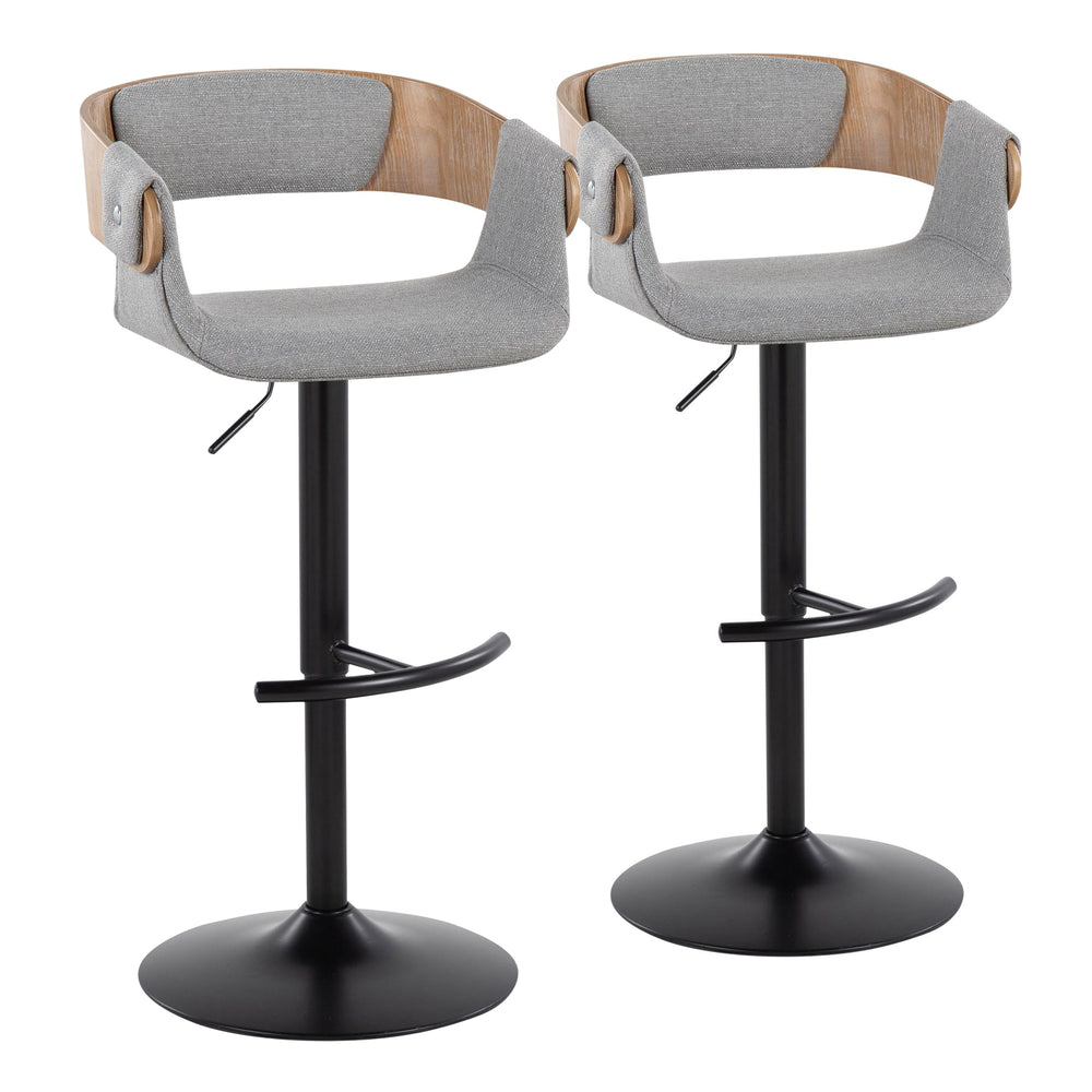 English Elm Elisa Mid-century Swivel Barstools with Grey Fabric Seat and Black Metal Base Set of 2 B202S00826