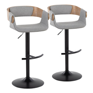 English Elm Elisa Mid-century Swivel Barstools with Grey Fabric Seat and Black Metal Base Set of 2 B202S00826