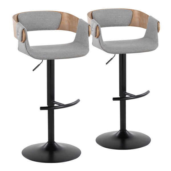 English Elm Elisa Mid-century Swivel Barstools with Grey Fabric Seat and Black Metal Base Set of 2 B202S00826
